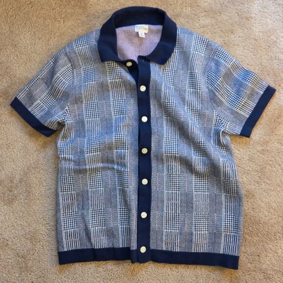J.Crew Men’s Medium Button-Up Sweater Polo – Blue Patterned - Picture 1 of 4